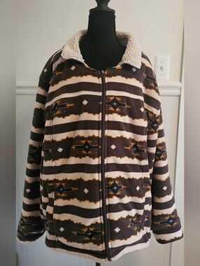 Outback Trading Co. Navajo Aztec Pattern Zip Fleece Sherpa Jacket 3X